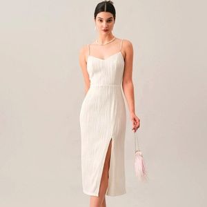 The Wave Textured Pearl Strap Midi Dress